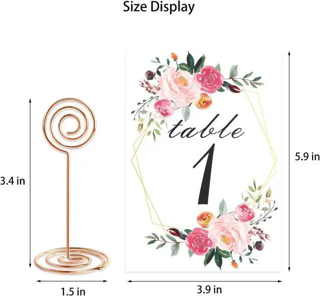 Alt view image 7 of 7 - 26 PCS Table Number Holder - Table Card Holder Stand Wire Photo Holder with 26 Pcs Floral Table Number Cards, Place Card Holder Stand for Weddings Party Office Paper Memo Menu Note Clips
