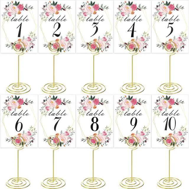 Alt view image 4 of 7 - 26 PCS Table Number Holder - Card Stand Wire Photo with Floral Cards, Place for Weddings Party Office Paper Memo Menu Note Clips, Gold