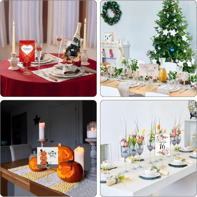 Alt view image 6 of 7 - 26 PCS Table Number Holder - Card Stand Wire Photo with Floral Cards, Place for Weddings Party Office Paper Memo Menu Note Clips, Gold