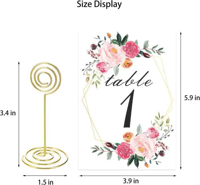 Alt view image 7 of 7 - 26 PCS Table Number Holder - Card Stand Wire Photo with Floral Cards, Place for Weddings Party Office Paper Memo Menu Note Clips, Gold