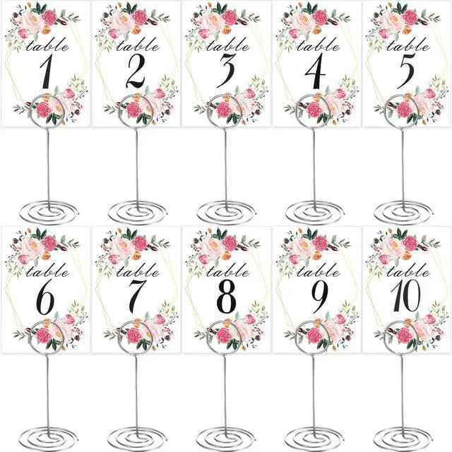 Alt view image 4 of 7 - 26 PCS Table Number Holder - Table Card Holder Stand Wire Photo Holder with 26 Pcs Floral Table Number Cards, Place Card Holder Stand for Weddings Party Office Paper Memo Menu Note Clips