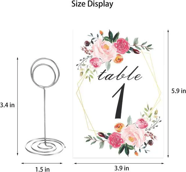Alt view image 7 of 7 - 26 PCS Table Number Holder - Table Card Holder Stand Wire Photo Holder with 26 Pcs Floral Table Number Cards, Place Card Holder Stand for Weddings Party Office Paper Memo Menu Note Clips