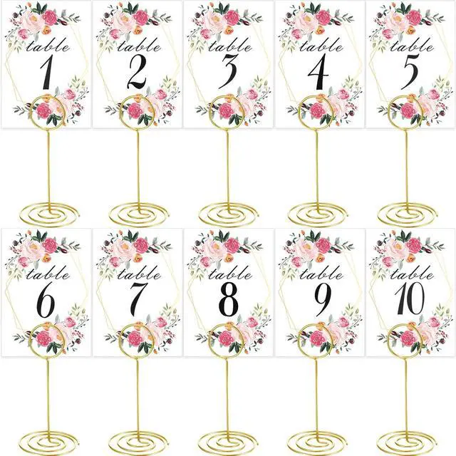 Alt view image 4 of 7 - 26 PCS Table Number Holder - Table Card Holder Stand Wire Photo Holder with 26 Pcs Floral Table Number Cards, Place Card Holder Stand for Weddings Party Office Paper Memo Menu Note Clips