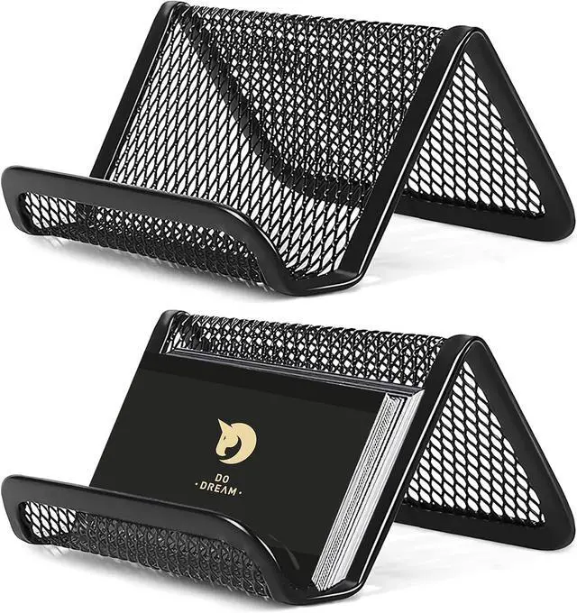 Main image of 2 Pcs Black Business Card Holder Desk, Wire Mesh Business Card Holder Display, Desktop Business Card Stand, Metal Business Card Display Holder for real estate, Office, Tradeshow, Bar (2)