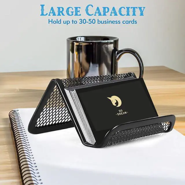 Alt view image 3 of 7 - 2 Pcs Black Business Card Holder Desk, Wire Mesh Business Card Holder Display, Desktop Business Card Stand, Metal Business Card Display Holder for real estate, Office, Tradeshow, Bar (2)
