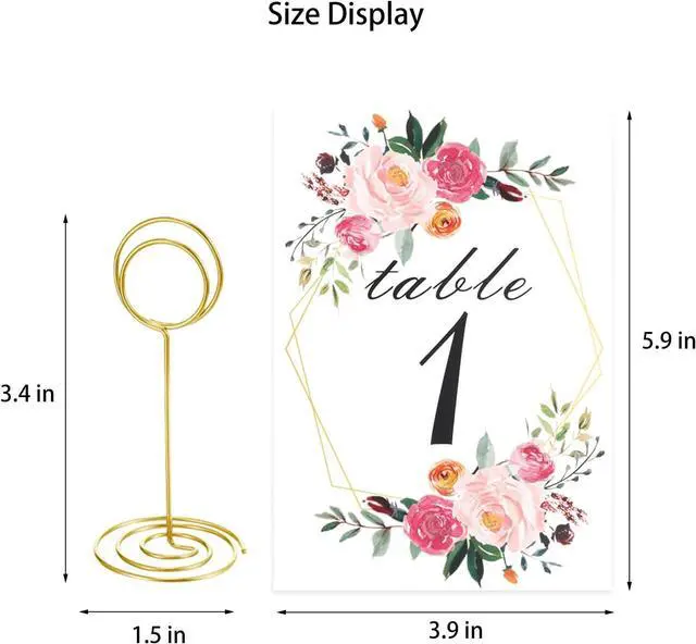 Alt view image 7 of 7 - 26 PCS Table Number Holder - Table Card Holder Stand Wire Photo Holder with 26 Pcs Floral Table Number Cards, Place Card Holder Stand for Weddings Party Office Paper Memo Menu Note Clips