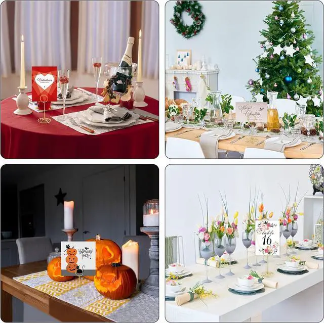 Alt view image 6 of 7 - 26 PCS Table Number Holder - Table Card Holder Stand Wire Photo Holder with 26 Pcs Floral Table Number Cards, Place Card Holder Stand for Weddings Party Office Paper Memo Menu Note Clips