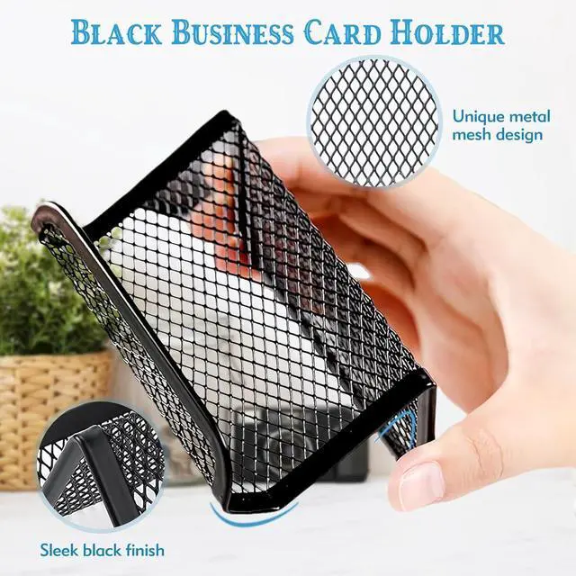 Alt view image 4 of 7 - 2 Pcs Black Business Card Holder Desk, Wire Mesh Business Card Holder Display, Desktop Business Card Stand, Metal Business Card Display Holder for real estate, Office, Tradeshow, Bar (2)
