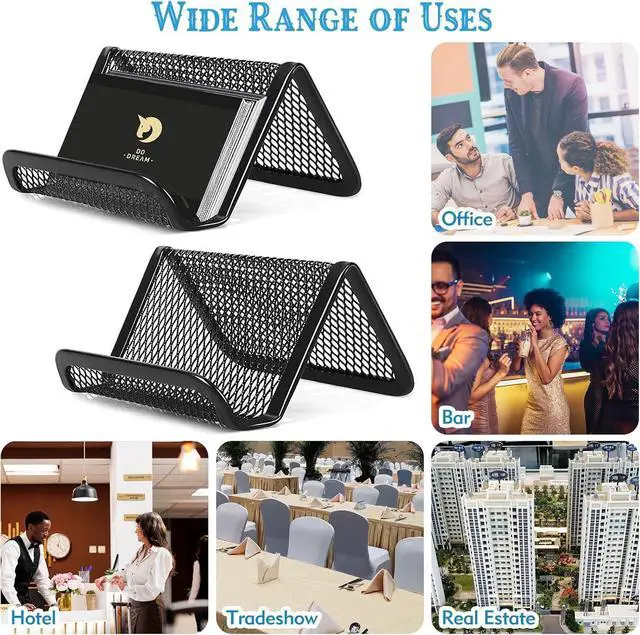 Alt view image 5 of 7 - 2 Pcs Black Business Card Holder Desk, Wire Mesh Business Card Holder Display, Desktop Business Card Stand, Metal Business Card Display Holder for real estate, Office, Tradeshow, Bar (2)