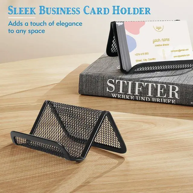 Alt view image 6 of 7 - 2 Pcs Black Business Card Holder Desk, Wire Mesh Business Card Holder Display, Desktop Business Card Stand, Metal Business Card Display Holder for real estate, Office, Tradeshow, Bar (2)
