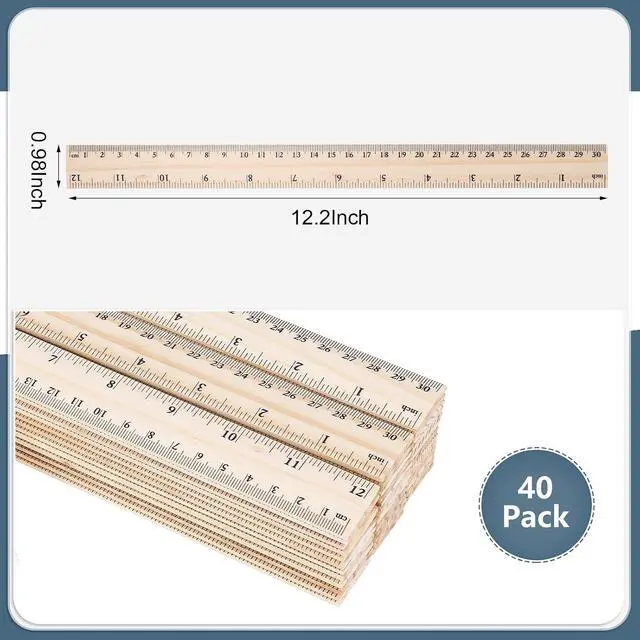 Alt view image 2 of 7 - 40 Pack Wooden Rulers, 12 Inch/30 cm, Double-Sided for Classroom