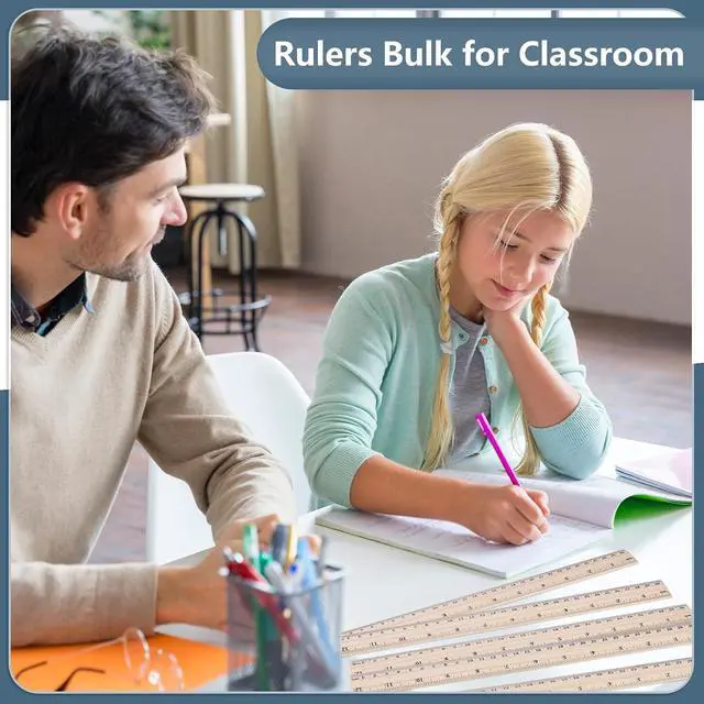 Alt view image 7 of 7 - 40 Pack Wooden Rulers, 12 Inch/30 cm, Double-Sided for Classroom