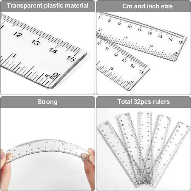 Alt view image 4 of 7 - 32 Pcs 6 Inch Small Rulers Bulk Plastic Mini Ruler for Kid Classroom School