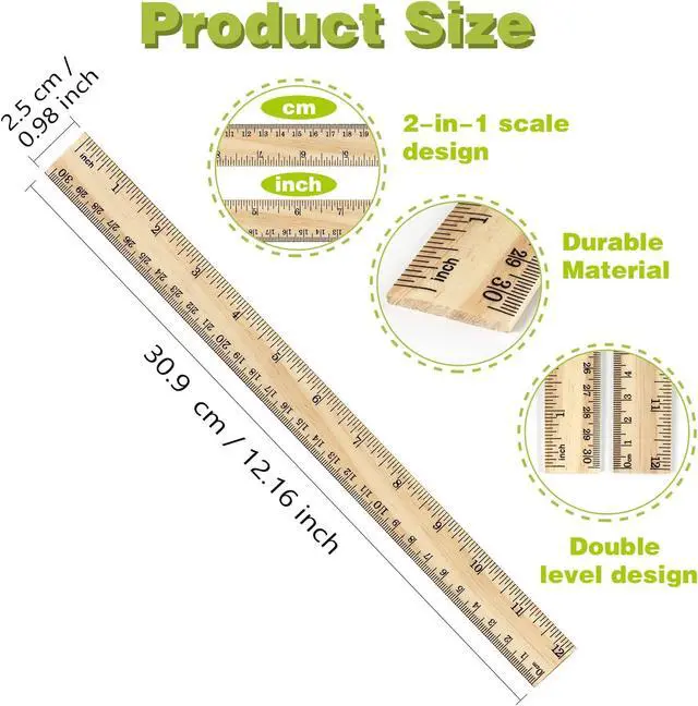 Alt view image 2 of 7 - ZZTX 3 Pack Wooden Ruler 12 Inch30 cm)