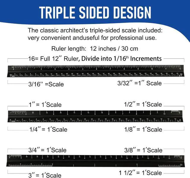 Alt view image 3 of 7 - Engineering Architectural Scale Ruler for Blueprints, Metric Metal Ruler