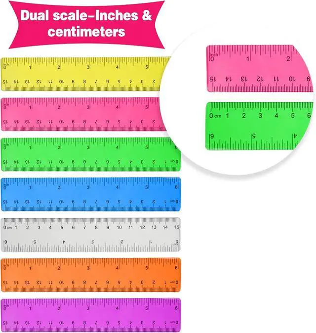 Alt view image 5 of 7 - 14 Pack 6 Inch Rulers for Kids, 7 Assorted Colors Small Ruler