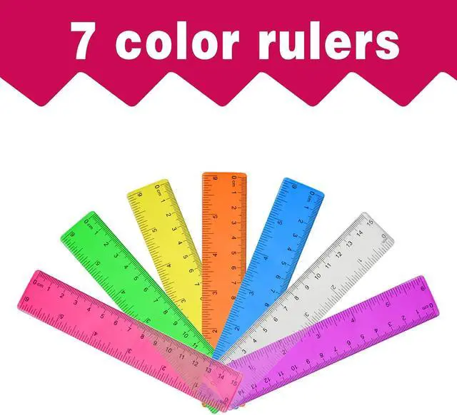 Alt view image 2 of 7 - 14 Pack 6 Inch Rulers for Kids, 7 Assorted Colors Small Ruler