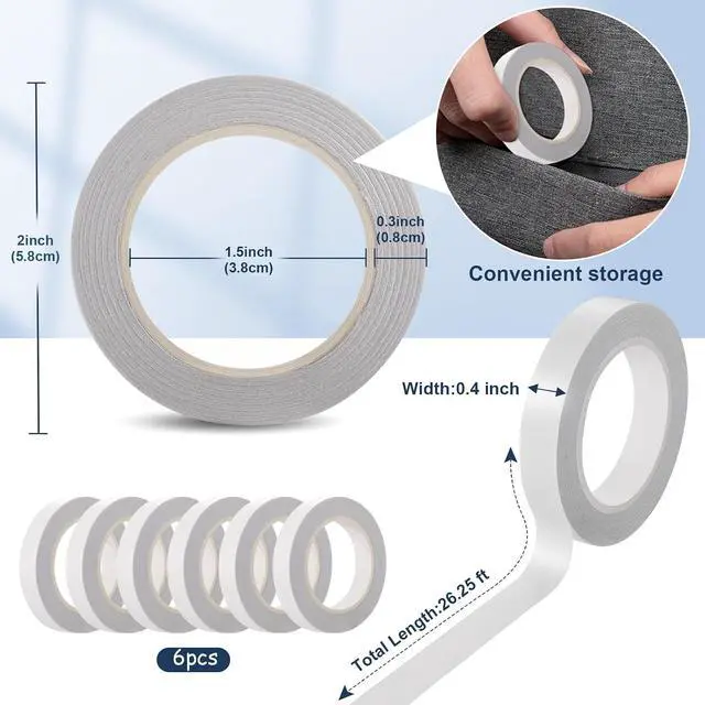 Alt view image 2 of 7 - 6 Rolls Double Sided Tape for Crafts, Strong Double-Sided Tape, Artist Tape, Double-Sided Adhesive Tape for Arts, Card Making, Scrapbooking Supplies, Gift Wrapping (0.4 in X 26.25Ft)