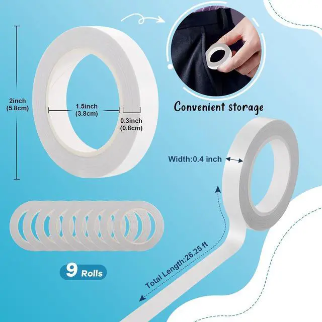Alt view image 2 of 7 - 9 Rolls Double Sided Tape for Crafts, Strong Double-Sided Tape, Scrapbook Tape, Double-Sided Adhesive Tape for Arts, Card Making, Scrapbooking Supplies, Gift Wrapping (0.4 in X 26.25Ft)