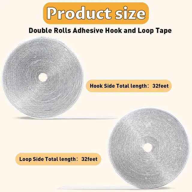 Alt view image 2 of 7 - 32 Ft × 1 Inch Hook and Loop Strips with Adhesive, Nylon, 2 Rolls White