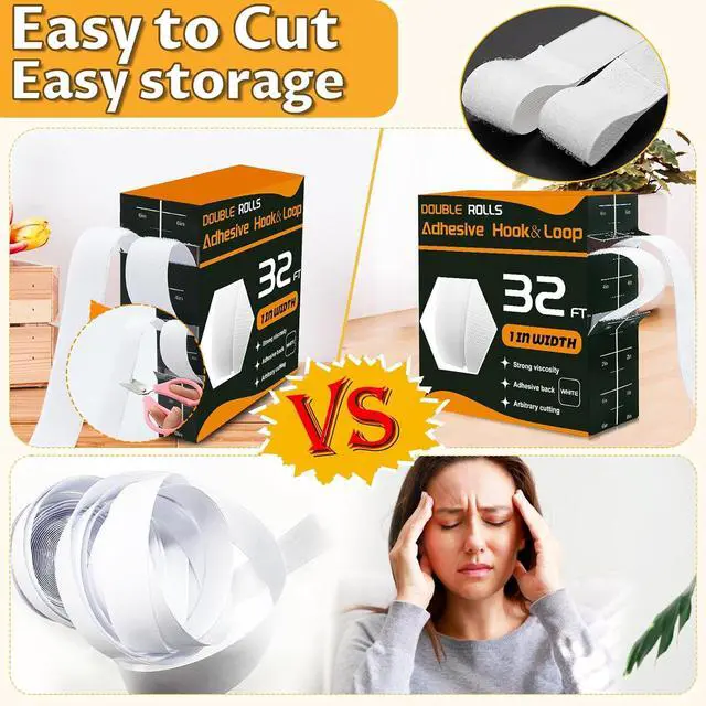 Alt view image 3 of 7 - 32 Ft × 1 Inch Hook and Loop Strips with Adhesive, Nylon, 2 Rolls White