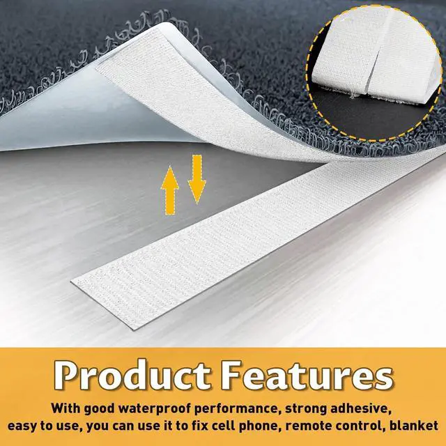 Alt view image 5 of 7 - 32 Ft × 1 Inch Hook and Loop Strips with Adhesive, Nylon, 2 Rolls White