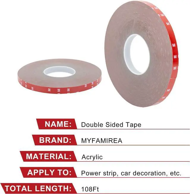 Alt view image 6 of 6 - MYFAMIREA Double Sided Tape 0.39Inch x 108 Feet Heavy Duty Mounting Adhesive Multipurpose Waterproof Foam Tape for LED Strip Lights, Home Office Car Decor