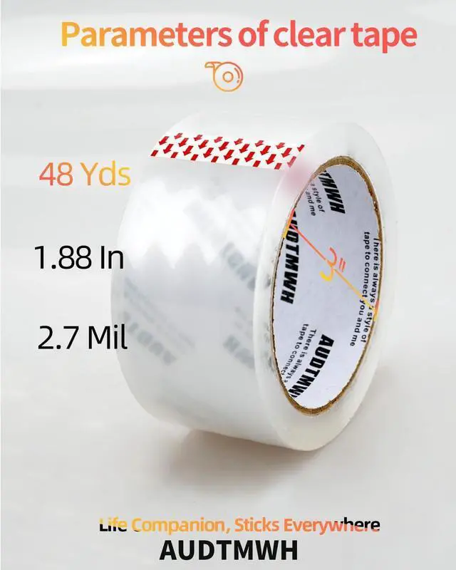 Alt view image 4 of 7 - AUDTMWH Packing Tape with Dispenser, 1.88" x 48 Yds, 2 Rolls w/1 Dispenser