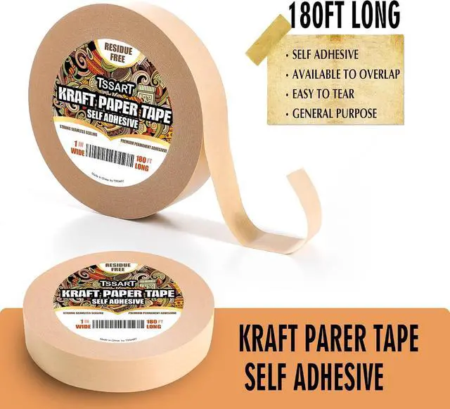 Alt view image 2 of 7 - Kraft Paper Tape K49 - Self Adhesive Brown Frame Backing Tape Packing Tape with Oxidation Resistance for Picture Framing, Masking, Sealing and Packaging Use - 1inch Wide 180FT Long