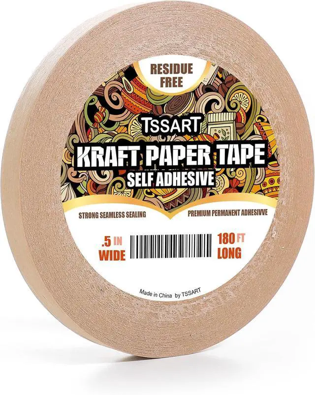 Main image of Kraft Paper Tape K49 - Self Adhesive Brown Frame Backing Tape Packing Tape with Oxidation Resistance for Picture Framing, Masking, Sealing and Packaging Use - 1/2inch Wide 180FT Long
