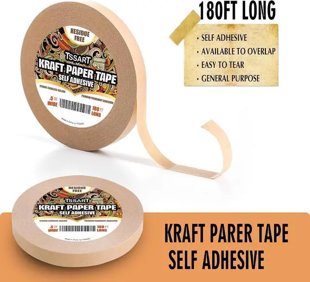 Alt view image 2 of 7 - Kraft Paper Tape K49 - Self Adhesive Brown Frame Backing Tape Packing Tape with Oxidation Resistance for Picture Framing, Masking, Sealing and Packaging Use - 1/2inch Wide 180FT Long