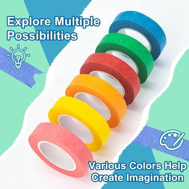 Alt view image 3 of 7 - OWLKELA 6 Rolls Masking Tape, 0.6" x 16 Yard Per, Rainbow Colors