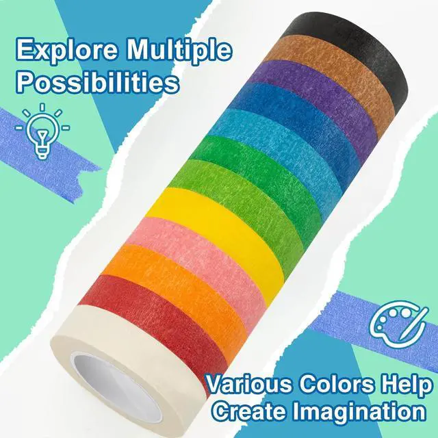 Alt view image 3 of 7 - OWLKELA 12 Rolls Masking Tape, 16yd per Roll, Rainbow Colors