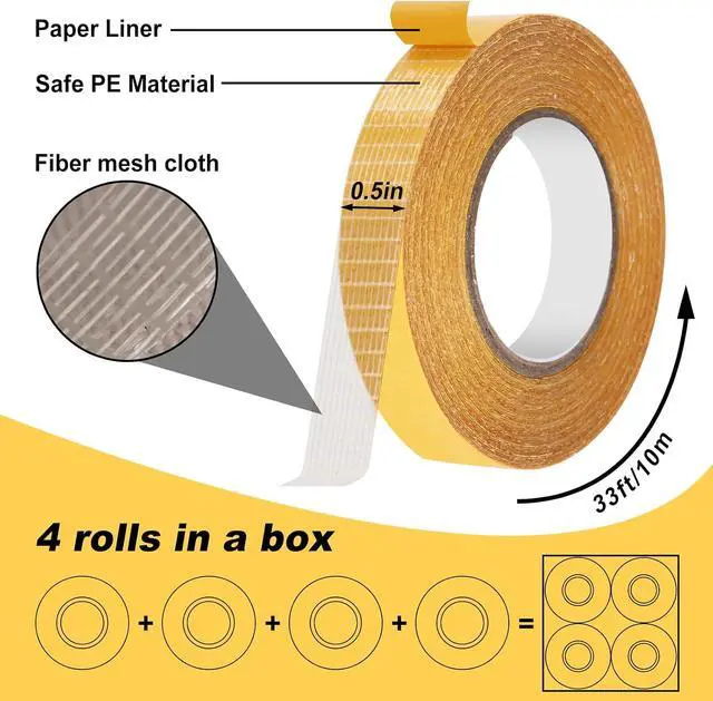 Alt view image 3 of 7 - 4 Pack 0.5 in x 33FT/10mDouble Sided Fabric Tape Heavy Duty for HemFashion Dress, Cloth CurtainsHigh Adhesive Sticky but Removable and Residue Free, No Sewing or Ironing NeedMultipurpose,