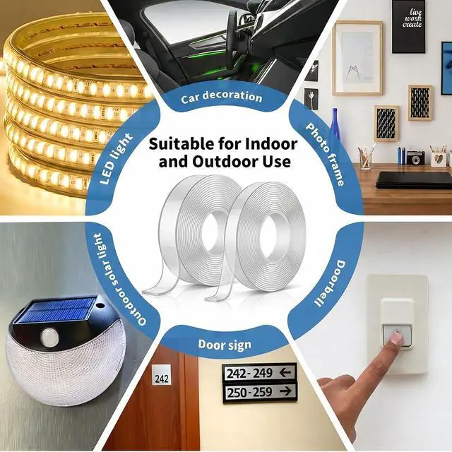 Alt view image 5 of 7 - KUSUFEFI Double Sided Adhesive tape Heavy Duty, Double Stick Mounting (2 Rolls, Total 20FT), Clear Two Sided Wall tape Strips, Removable Poster tape for Home, Office, Car, Outdoor Use