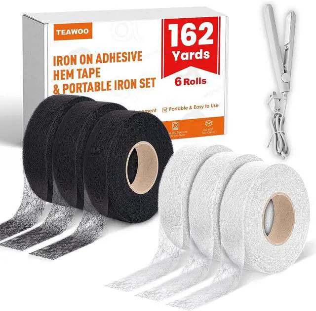 Main image of TEAWOO 6 Rolls Hemming Tape with Portable Iron, Iron-On Hem Tape