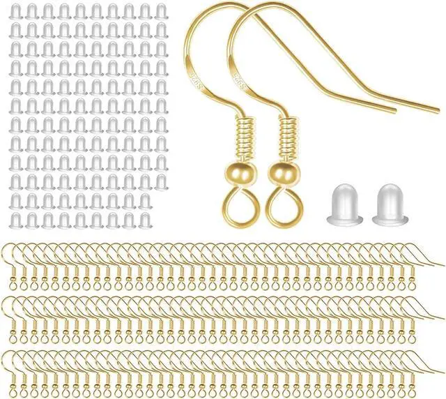 Main image of 925 Sterling Gold Earring Hooks 120 PCS/60 Pairs, Ear Wires Fish Hooks