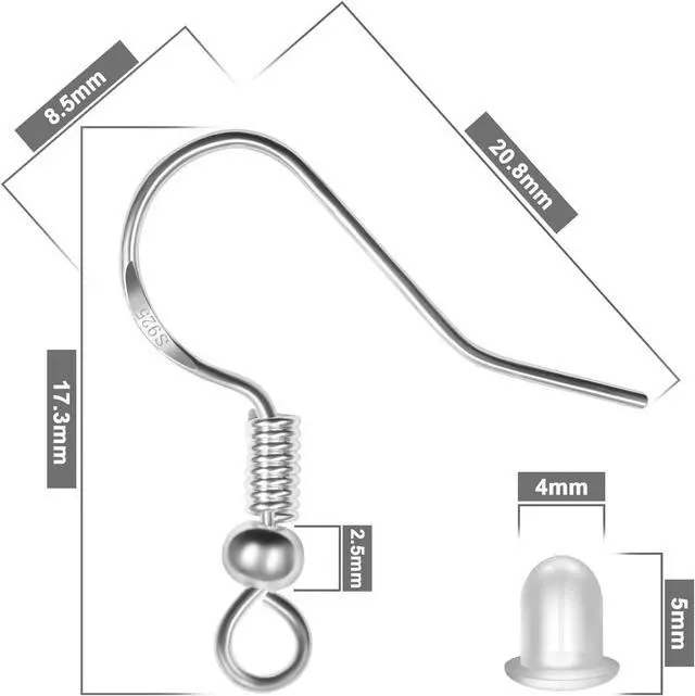 Alt view image 2 of 7 - 925 Sterling Mixed Earring Hooks 120 PCS/60 Pairs, Ear Wires Fish Hooks