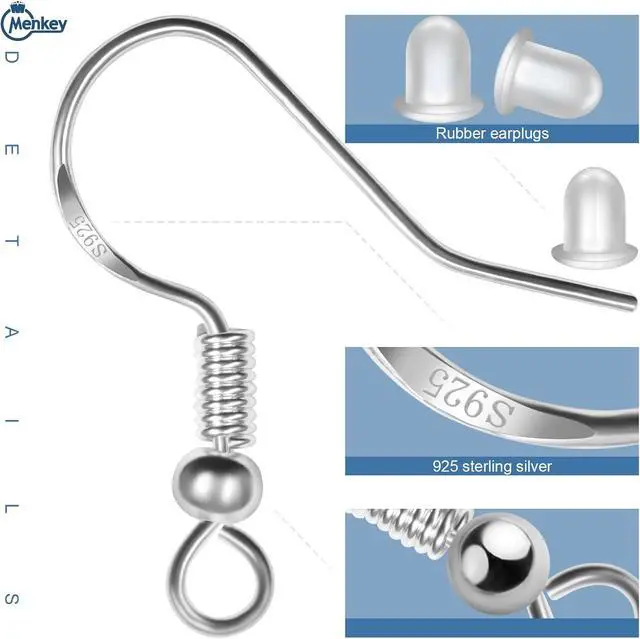 Alt view image 3 of 7 - 925 Sterling Mixed Earring Hooks 120 PCS/60 Pairs, Ear Wires Fish Hooks