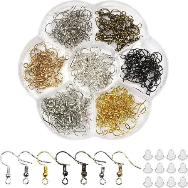 Main image of TOAOB 140pcs Earring Hooks Hypoallergenic 925 Sterling Silver Fish Hooks Ear Wires with Ball and Coil 7 Colors 18mm with Earring Backs for DIY Jewelry Making