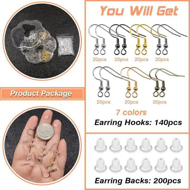 Alt view image 3 of 6 - TOAOB 140pcs Earring Hooks Hypoallergenic 925 Sterling Silver Fish Hooks Ear Wires with Ball and Coil 7 Colors 18mm with Earring Backs for DIY Jewelry Making