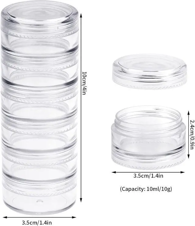 Alt view image 2 of 7 - Fengek 6 Sets 6 Layer Stackable Plastic Containers, 10G/10ML Clear Cosmetic Storage Box Round Organizer Jars for Beads, Buttons, Small Jewelry Findings