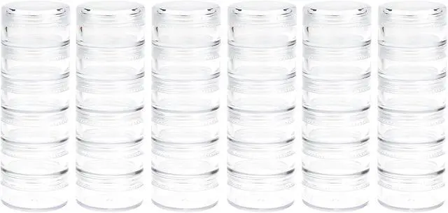 Alt view image 3 of 7 - Fengek 6 Sets 6 Layer Stackable Plastic Containers, 10G/10ML Clear Cosmetic Storage Box Round Organizer Jars for Beads, Buttons, Small Jewelry Findings
