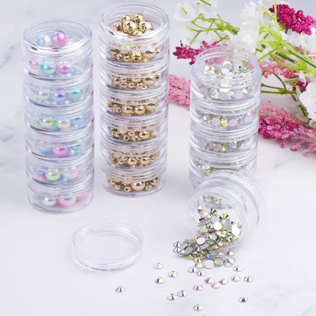 Alt view image 7 of 7 - Fengek 6 Sets 6 Layer Stackable Plastic Containers, 10G/10ML Clear Cosmetic Storage Box Round Organizer Jars for Beads, Buttons, Small Jewelry Findings