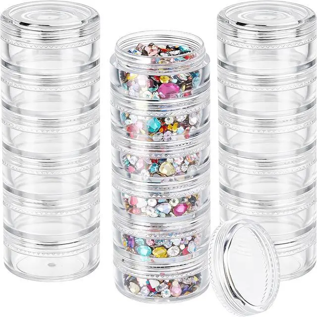 Main image of 3 Sets 6 Layer Stackable Plastic Containers, 10G/10ML Clear Cosmetic Storage Box Round Organizer Jars for Beads, Buttons, Small Jewelry Findings
