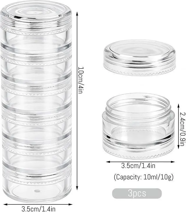 Alt view image 2 of 7 - 3 Sets 6 Layer Stackable Plastic Containers, 10G/10ML Clear Cosmetic Storage Box Round Organizer Jars for Beads, Buttons, Small Jewelry Findings