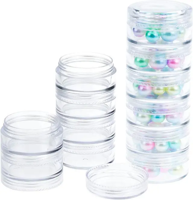 Alt view image 5 of 7 - Fengek 6 Sets 6 Layer Stackable Plastic Containers, 10G/10ML Clear Cosmetic Storage Box Round Organizer Jars for Beads, Buttons, Small Jewelry Findings