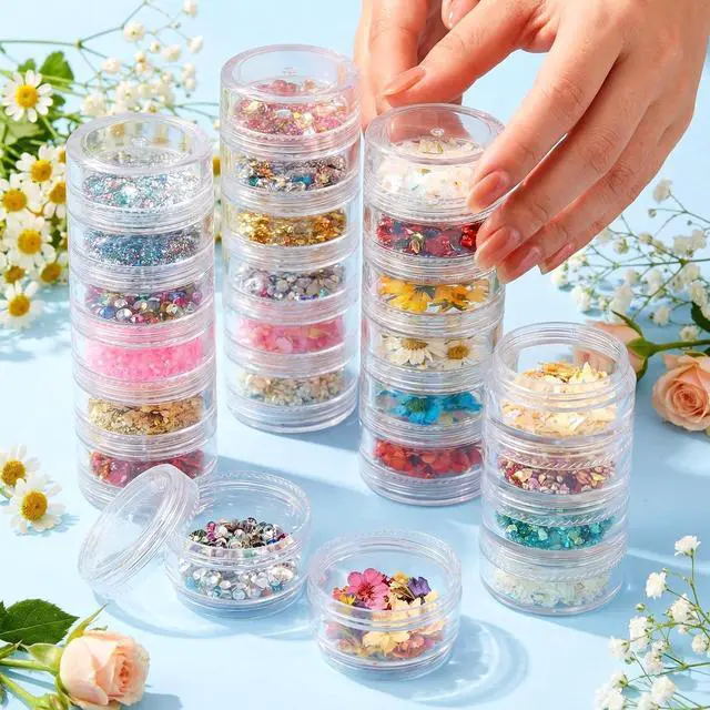 Alt view image 5 of 7 - 4 Sets 6 Layer Stackable Plastic Containers, 10G/10ML Clear Cosmetic Storage Box Round Organizer Jars for Beads, Buttons, Small Jewelry Findings