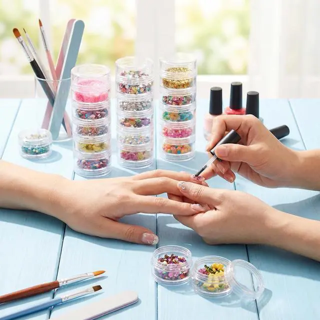 Alt view image 7 of 7 - 4 Sets 6 Layer Stackable Plastic Containers, 10G/10ML Clear Cosmetic Storage Box Round Organizer Jars for Beads, Buttons, Small Jewelry Findings
