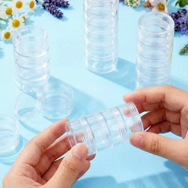 Alt view image 6 of 7 - 4 Sets 6 Layer Stackable Plastic Containers, 10G/10ML Clear Cosmetic Storage Box Round Organizer Jars for Beads, Buttons, Small Jewelry Findings